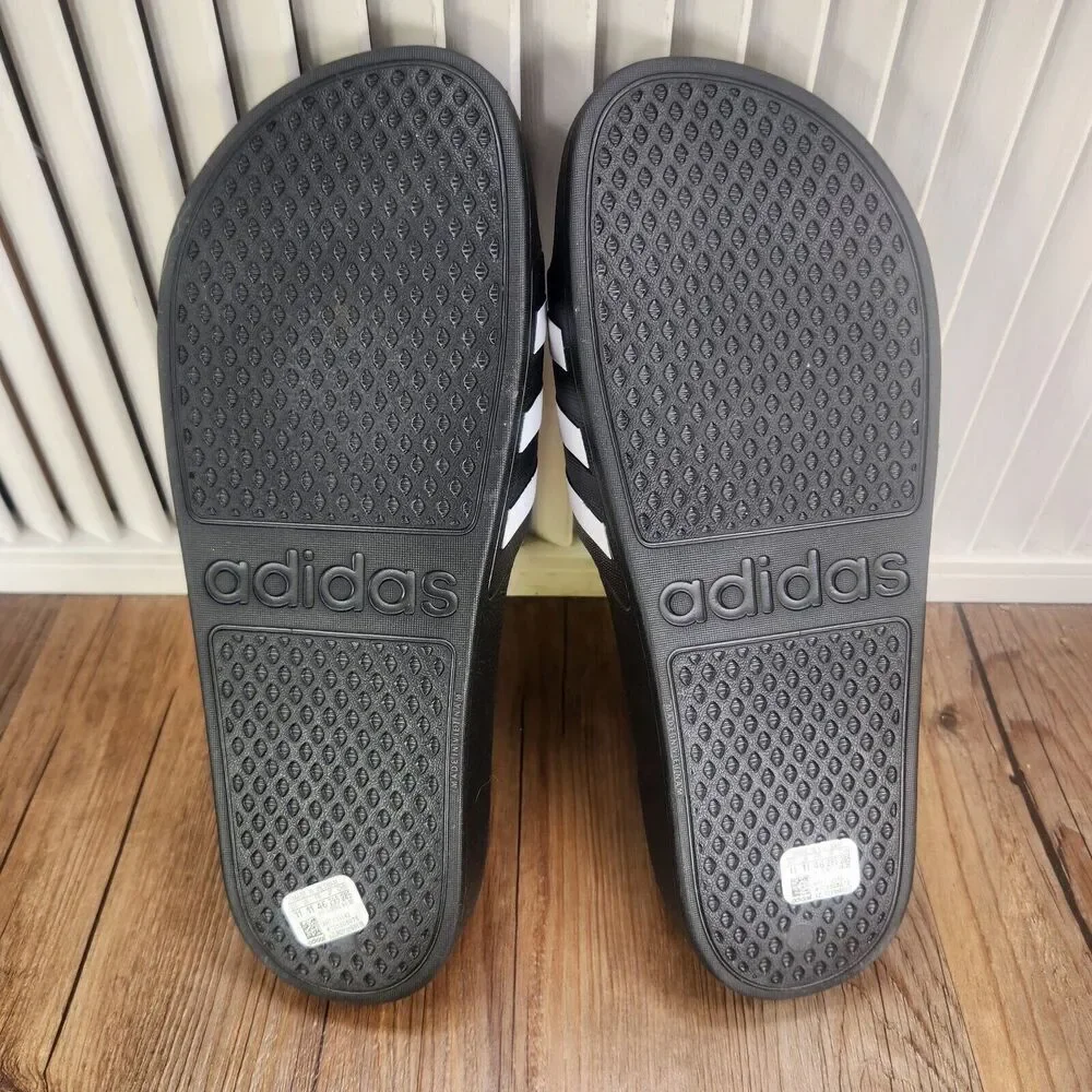 Adidas Adilette Aqua Slides Mens Sz 11 Black White Slip On Casual Sandals F35543